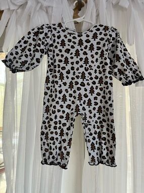 Girls White One-Piece Bodysuit with Brown Tree & Leopard Print